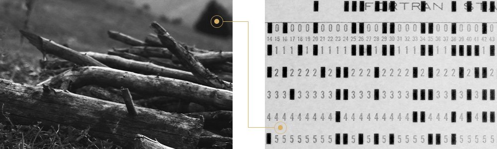 Image of sticks and computer punch card